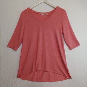 Soft Surroundings Top Short Sleeve V Neck Tee Shirt Salmon Coral Womens Small
